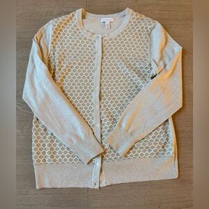 Charter Club Honeycomb Scallop Knit Cardigan Gold Sparkle L old money, casual
